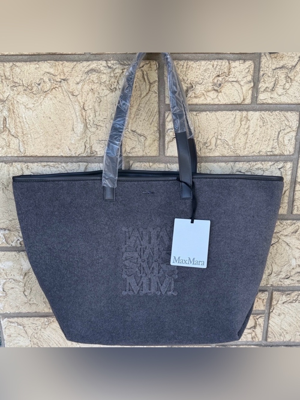 Max Mara MaxMara Designer Charcoal Felt Large Bag Tote Travel New Patella MM NWT